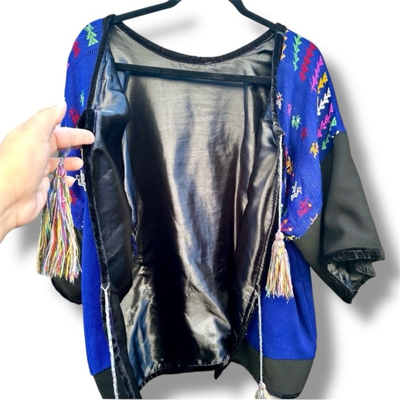 VTG Handmade Huipil Mexican Guatamalan Short Sleeve Thick Lined Cardigan Sz M-L - Picture 7 of 9